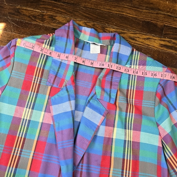 Vintage 80s 90s Blue Red Plaid Lightweight Plus Size Oversized Blazer - Picture 10 of 15